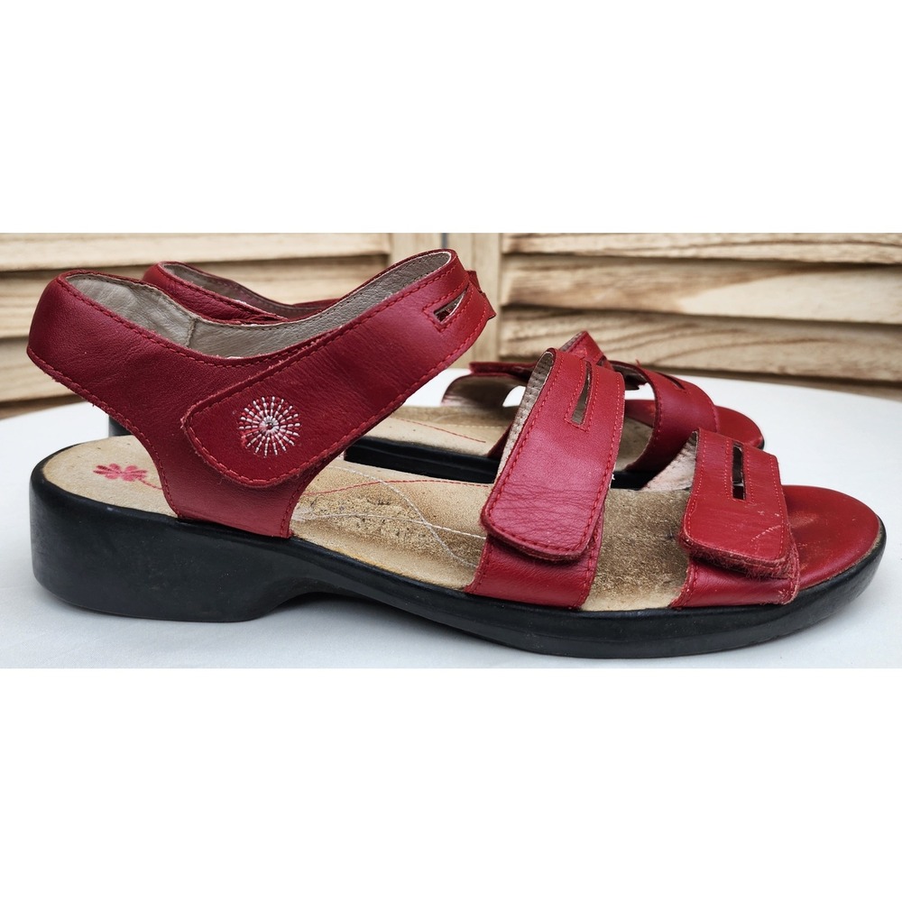 Propet Sz 8.5 W Red Leather Comfort Strappy Sandals W0213 Resort Wear Travel